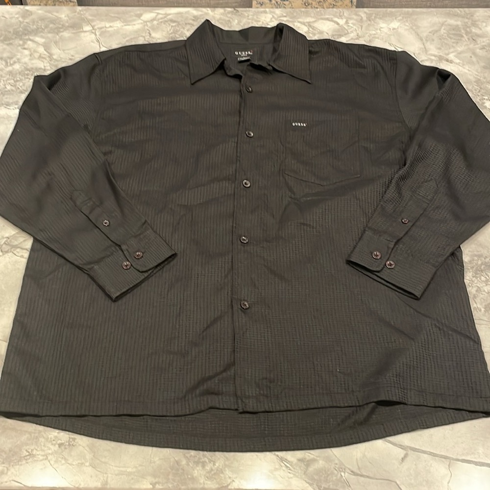 GUESS Jeans Men’s‎ Textured Button-Up Shirt Black Long Sleeve Large Lightweight